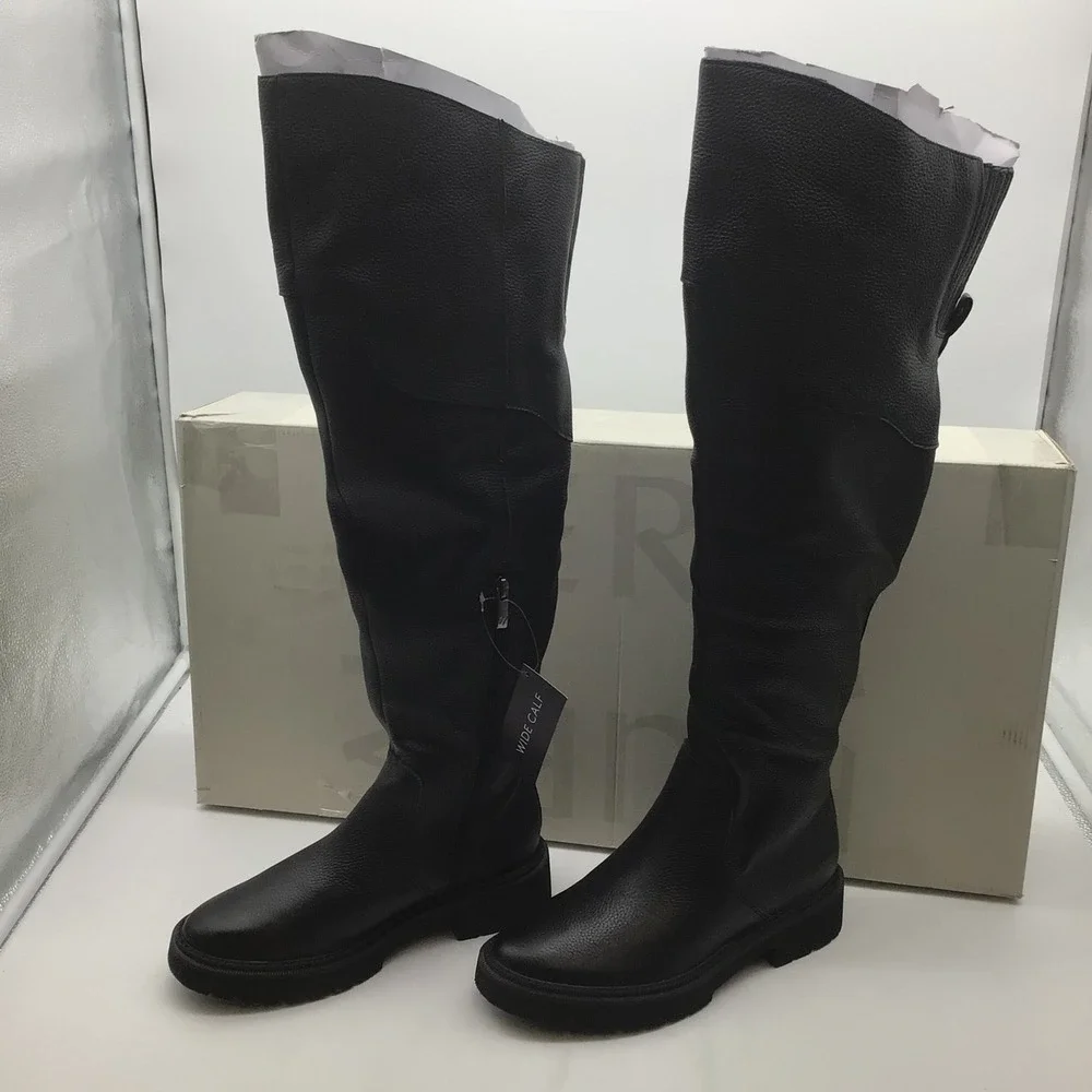 Naturalizer Scarlette Black Leather Over The‎ Knee Wide Calf Boots Womens 9W NEW